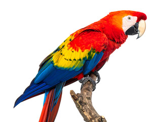 Fototapeta premium Scarlet Macaw Perched Gracefully, A Riot of Color Against the Night
