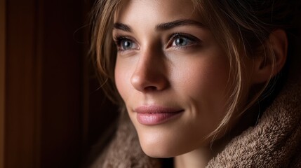 Naklejka premium A close up of a woman's face with blue eyes