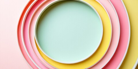 Fototapeta premium A collection of six paper circles in a variety of bright colors, arranged on a light background for an artistic and visually appealing presentation.