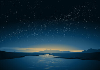 Breathtaking starry night at river