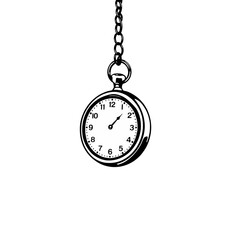 Vintage Pocket Watch Hanging on Chain Illustration