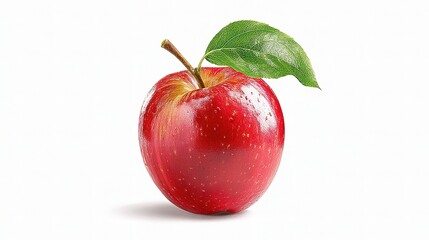 Crisp Red Apple with Green Leaf and Realistic Details in Gigapixel