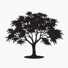 Obraz premium Green Medicinal Neem Tree Silhouette (In Black)