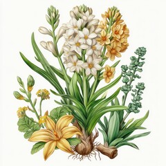 Fototapeta premium Vibrant Spring Floral Arrangement with White and Yellow Hyacinths