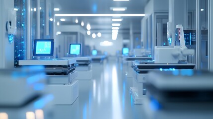 Fototapeta premium autonomous machines in production, AI-driven factory, seamless automation, robotic assembly, digital systems integration,