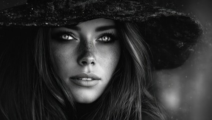 A woman with long hair wearing a black hat