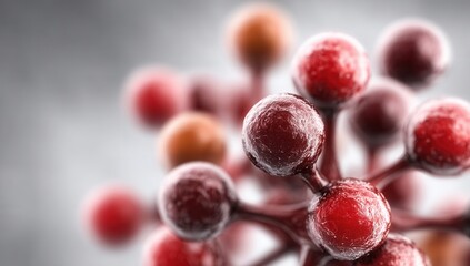 A bunch of red berries covered in frost on a gray background
