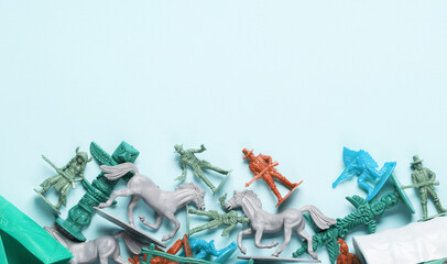 Set of soldiers and figurines from the theme of the wild west. Cowboys and American Indians. Copy space © splitov27