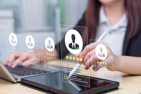 Human Resource (HR) Technology Concept, HR reviews resumes and job application documents online to select the perfect employees for the company. Efficient recruitment of the organization.