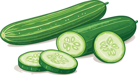 Cucumber with Cucumber Slice in white background vector design, Cucumber illustration vector design