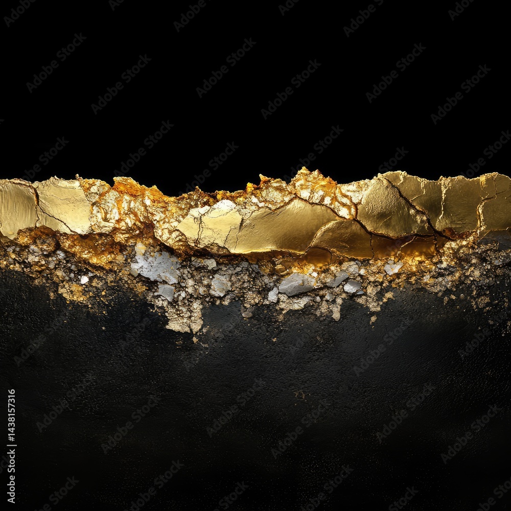 Poster abstract digital art landscape design with gold texture and dark background