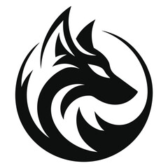 Tribal Wolf Head Logo in Circle Shape - Minimalist Black and White Animal Icon