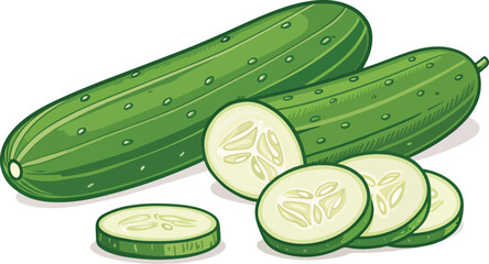 Cucumber with Cucumber Slice in white background, Cucumber vector design