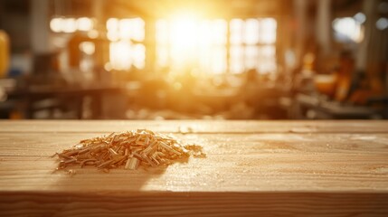 A pile of wood chips sitting on top of a wooden table