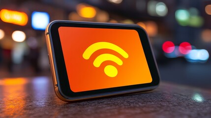 Bright yellow notification on mobile phone screen alerts and communication in the digital age