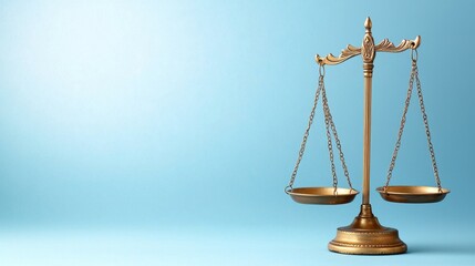 A golden scale of justice on a blue background