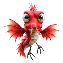 Obraz premium Cute and Colorful Cartoon Creature with Big Eyes, Spiky Red Fin and Whimsical Personality