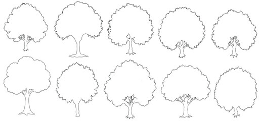 line art tree set vector white background
