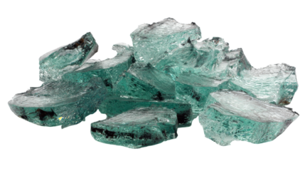 Stunning 3D illustration of translucent green glass shards, ideal for creative projects and digital art. This eye-catching PNG with a transparent background adds elegance to any design.