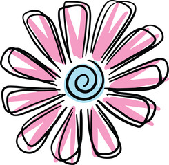 Cartoon Flower Head Swirly Illustration Floral 