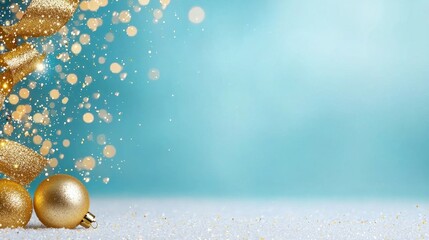 Fototapeta premium A blue background with gold ornaments and confetti