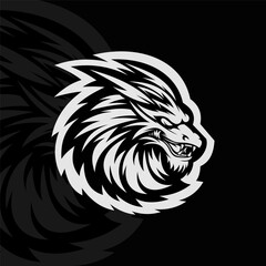 Dragon mascot esport illustration logo design, black white