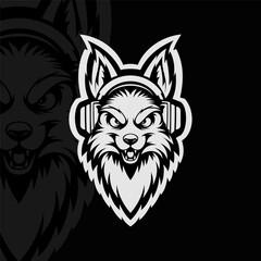 Fox mascot esport illustration logo design, black white