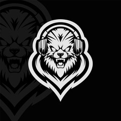 Wolf mascot esport illustration logo design, black white