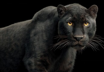 Naklejka premium A black panther with yellow eyes on a black background