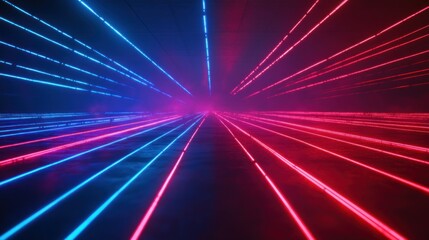Fototapeta premium Neon Lightscape: A Symphony of Red and Blue