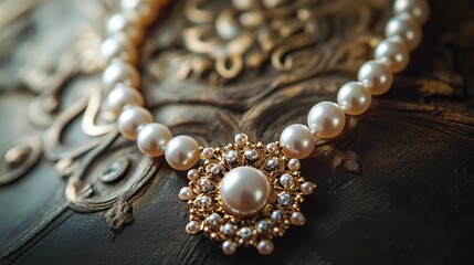 Elegant Pearl Necklace with Golden Floral Pendant Luxurious Jewelry Classic Design Pearl Beads White Pearls Luxury Accessory Fashion Statement High   