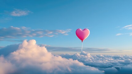 Fototapeta premium Pastel-toned sky with delicate heart balloon rising above clouds