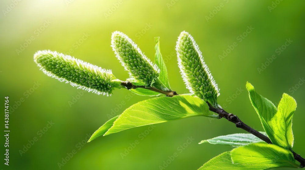 Aufkleber peaceful botanical scene of budding branch set against out-of-focus greenery
