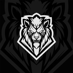 Lion mascot esport illustration logo design, black white