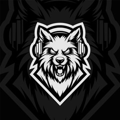 Wolf mascot esport illustration logo design, black white