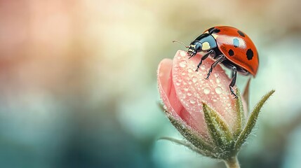 Obraz premium A ladybug sitting on top of a pink flower