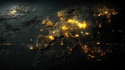 Pixelated country map with highlighted cities and digital grid overlay on dark background