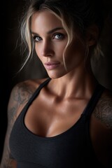 A woman with a tattoo on her arm is posing for a picture