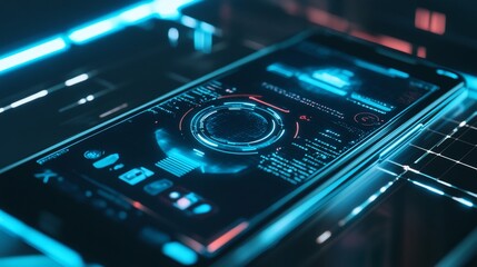 Futuristic Smartphone Interface: Biometric Scan and Digital Data