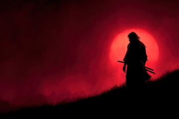 Fototapeta premium A man standing on top of a hill with a sword in his hand