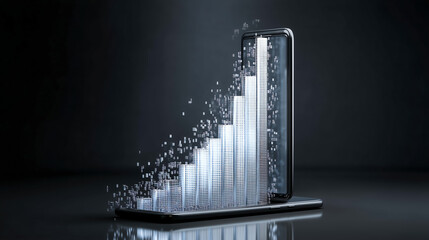 Obraz premium 3D Visualization of Bar Chart Emerging from Digital Device Symbolizing Accelerating Business Success and Growth Metrics