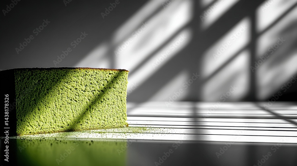 Aufkleber Minimalist Matcha Cake With Striking Abstract Shadows in a Serene Setting
