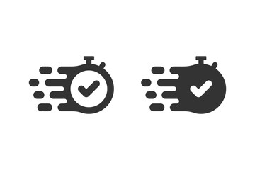 Stopwatch with a checkmark icon set. symbolizing quick response, speed, efficiency, and a completed task. Suitable for deadlines, time management, and successful completion.
