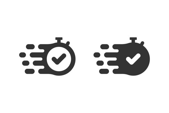 Stopwatch with a checkmark icon set. symbolizing quick response, speed, efficiency, and a completed task. Suitable for deadlines, time management, and successful completion.