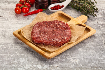 Raw beef burger cutlet for grill