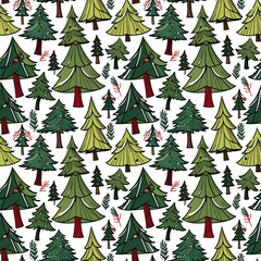 Fototapeta premium illustrated Christmas trees decorated wildly