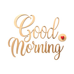 Good Morning Image Gold Lettering with Heart  Free Download isolated on transparent background