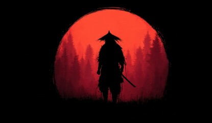 Fototapeta premium A silhouette of a person standing in front of a red sun