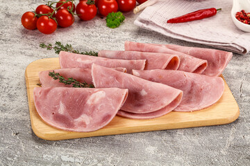 Sliced pork ham sausages slices