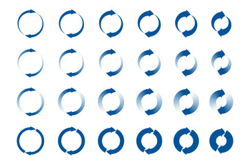 arrows circle icon, consist of two elements clock wise direction. blue spin vector circular arrow rotating sign icons with flat and white gradient color. 